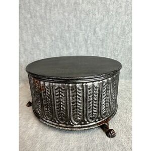 Creative Co-Op Round Metal Pedestal  8x4 Silver Black Claw Foot Stand Rustic